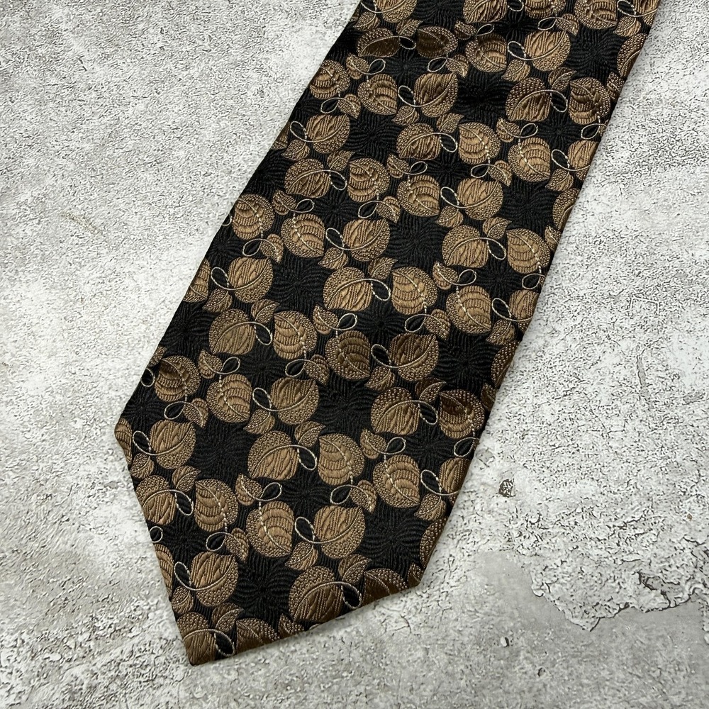 Jos. A. Bank Silk Tie Mens One Size Black Geometric Leaves Made In China Necktie